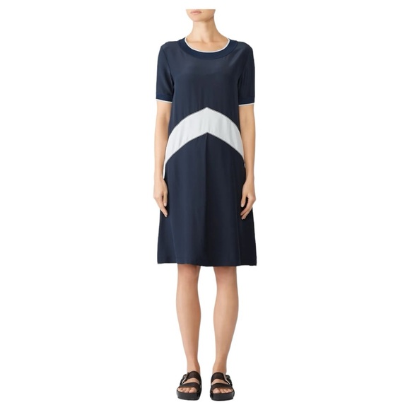 Rag & Bone Navy Blue 100% Silk Chevron Dress - Size Small - Picture 1 of 15
